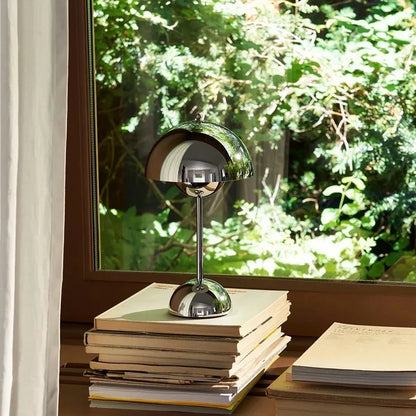 Minimal Aesthetic Chrome Mushroom Lamp