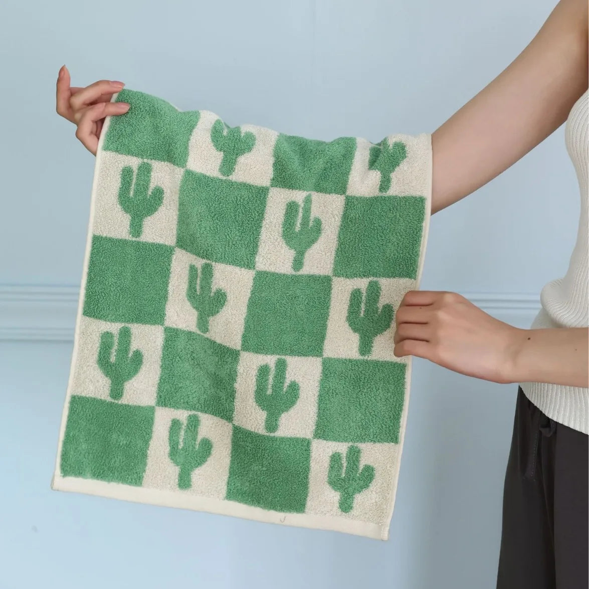 Chill Vibes Checkerboard Towel Set with Cactus and Palm Trees