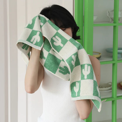 Chill Vibes Checkerboard Towel Set with Cactus and Palm Trees